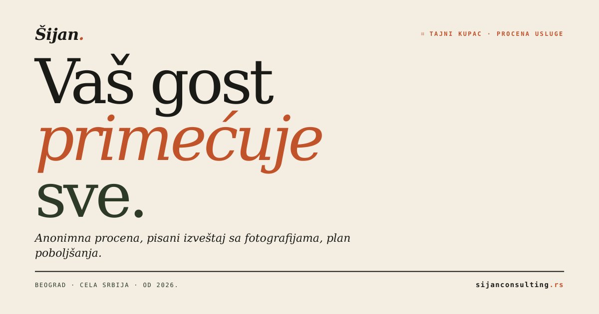 Šijan Consulting - Tajni kupac (Mystery Shopping) i procena kvaliteta usluge za restorane i hotele u Novom Sadu
